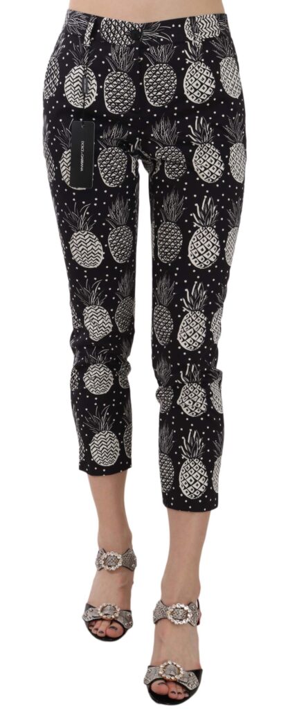 Dolce & Gabbana - Chic Black Pineapple Print Skinny Capri Pants