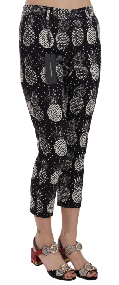 Dolce & Gabbana - Chic Black Pineapple Print Skinny Capri Pants