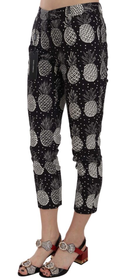 Dolce & Gabbana - Chic Black Pineapple Print Skinny Capri Pants