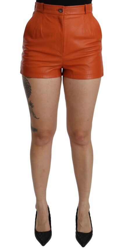 Dolce & Gabbana - Chic Orange Leather High Waist Hot Pants