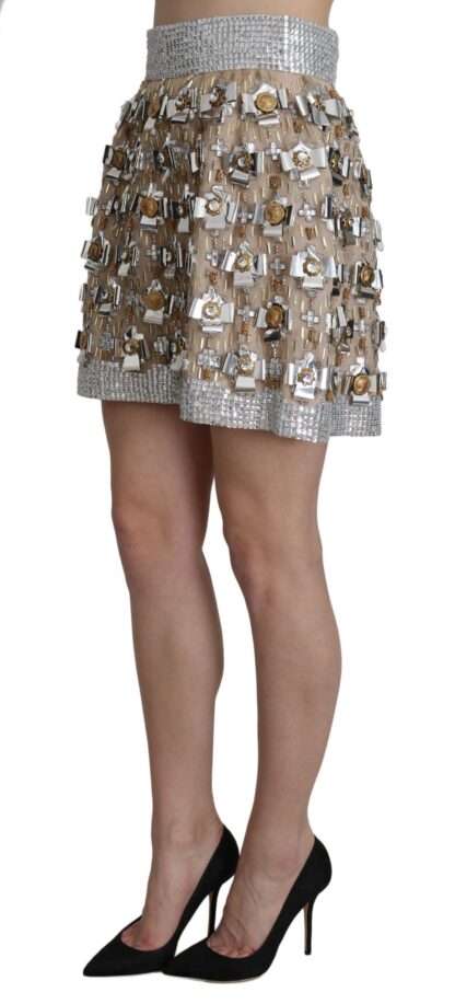 Dolce & Gabbana - Silver Embellished High Waist Mini Skirt