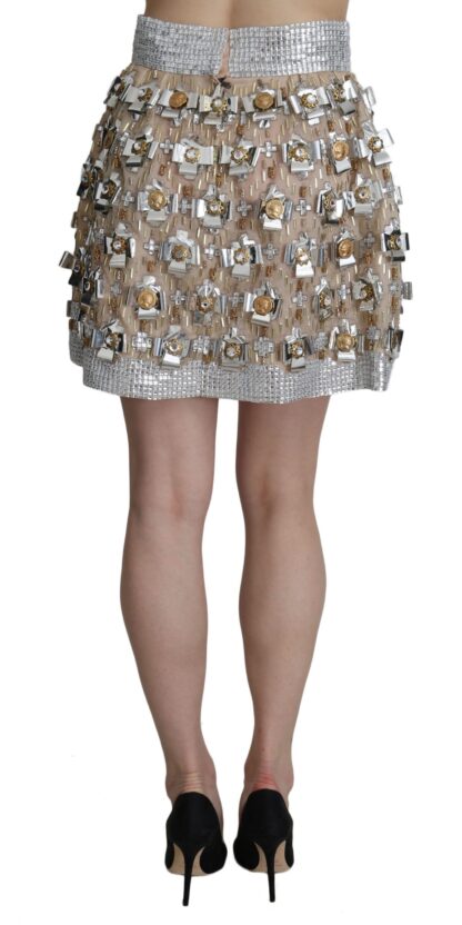 Dolce & Gabbana - Silver Embellished High Waist Mini Skirt