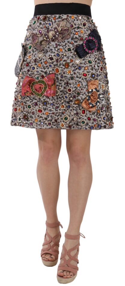 Dolce & Gabbana - Silver Embellished High Waist Mini Skirt