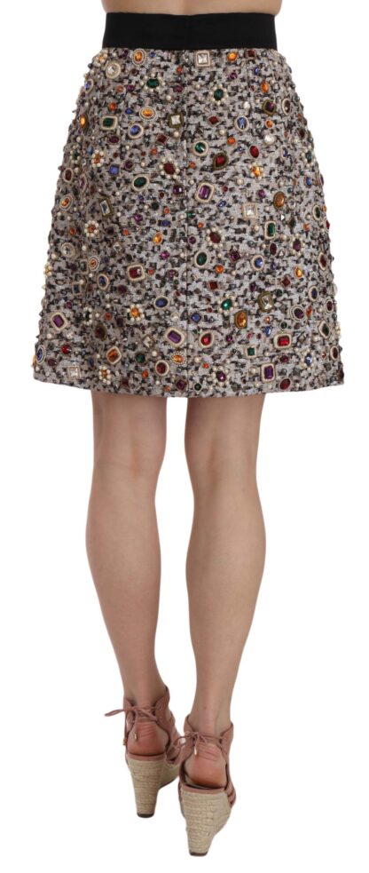 Dolce & Gabbana - Silver Embellished High Waist Mini Skirt