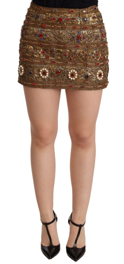 Dolce & Gabbana - Gold Embellished High Waist Mini Skirt