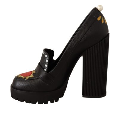 Dolce & Gabbana - Elegant Black Leather Pumps with Appliques