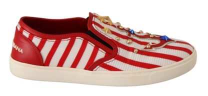 Dolce & Gabbana - Stripe Print Studded Loafers