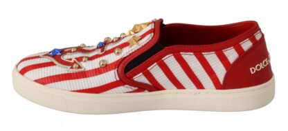 Dolce & Gabbana - Stripe Print Studded Loafers