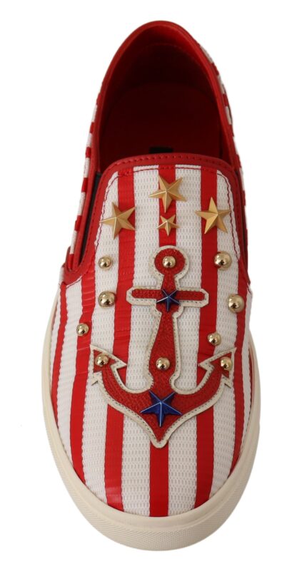 Dolce & Gabbana - Stripe Print Studded Loafers