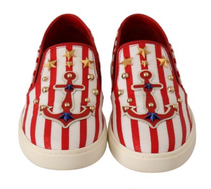 Dolce & Gabbana - Stripe Print Studded Loafers