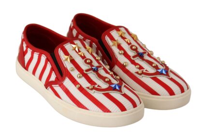 Dolce & Gabbana - Stripe Print Studded Loafers