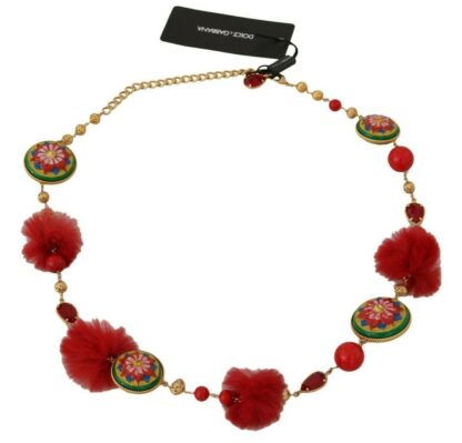 Dolce & Gabbana - Exquisite Red Fur Crystal Torero Waist Belt