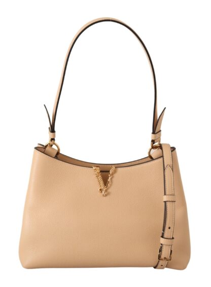 Versace - Elegant Nude Grainy Leather Shoulder Bag