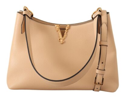 Versace - Elegant Nude Grainy Leather Shoulder Bag