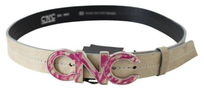 Costume National - Beige Leather Fashion Belt with Logo Detail