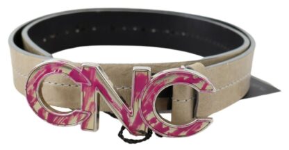 Costume National - Beige Leather Fashion Belt with Logo Detail