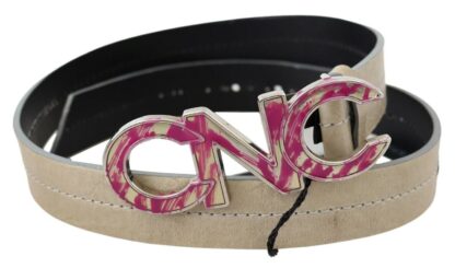 Costume National - Beige Leather Fashion Belt with Logo Detail