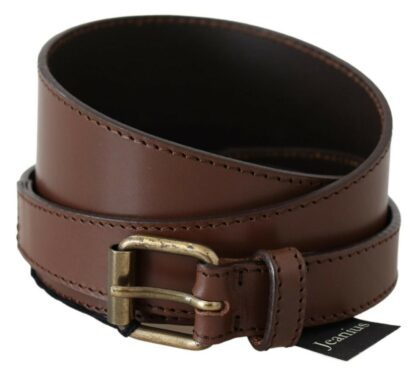 PLEIN SUD - Chic Brown Leather Fashion Belt with Bronze-Tone Hardware