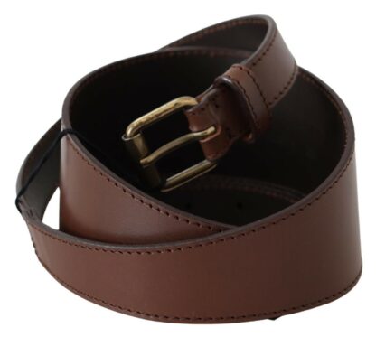 PLEIN SUD - Chic Brown Leather Fashion Belt with Bronze-Tone Hardware