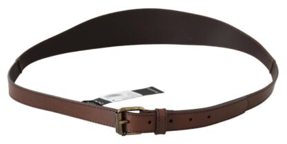 PLEIN SUD - Chic Brown Leather Fashion Belt with Bronze-Tone Hardware