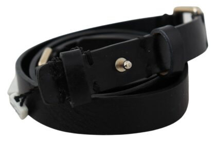 GF Ferre - Elegant Black Leather Fashion Belt with Gold-Tone Buckle