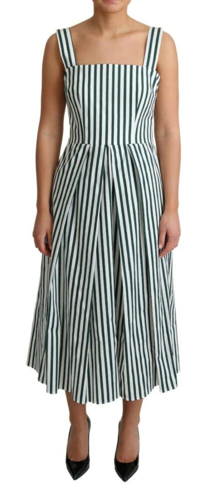 Dolce & Gabbana - Chic Sleeveless A-Line Dress in White & Green