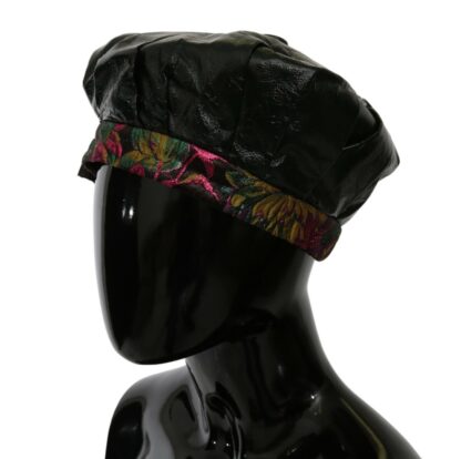 Dolce & Gabbana - Elegant Black Beret Cap with Floral Lining