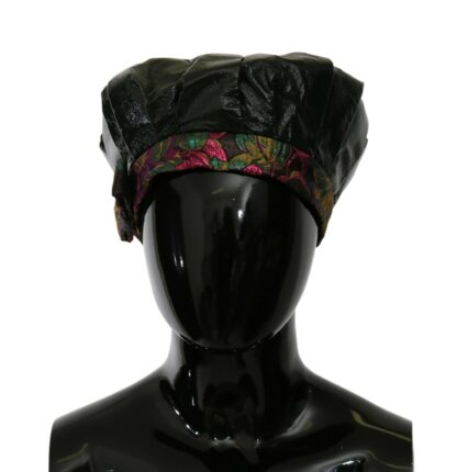 Dolce & Gabbana - Elegant Black Beret Cap with Floral Lining