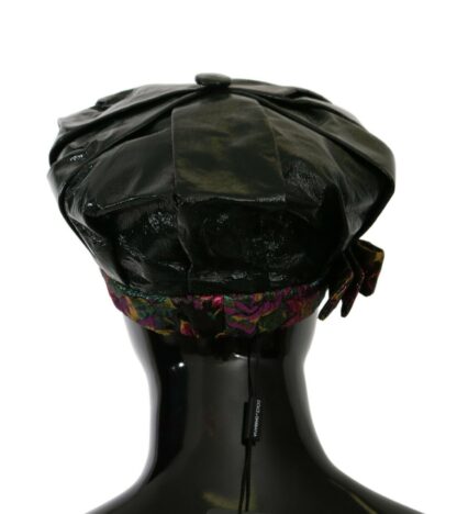 Dolce & Gabbana - Elegant Black Beret Cap with Floral Lining