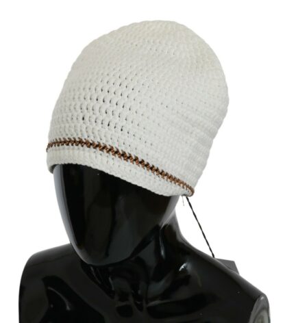 Ermanno Scervino - Chic White Beanie with Metal Chain Detail