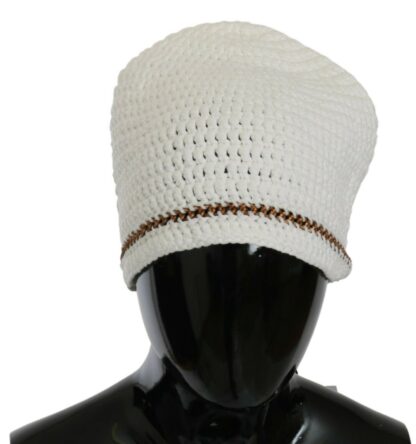 Ermanno Scervino - Chic White Beanie with Metal Chain Detail