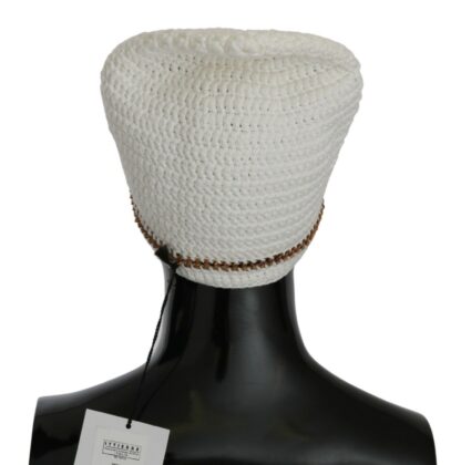 Ermanno Scervino - Chic White Beanie with Metal Chain Detail