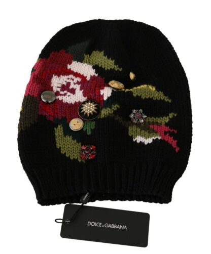 Dolce & Gabbana - Elegant Black Wool Floral Beanie