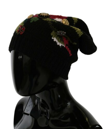 Dolce & Gabbana - Elegant Black Wool Floral Beanie