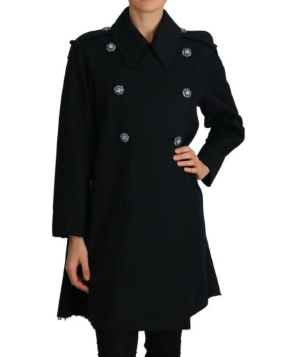 Dolce & Gabbana - Elegant Black Double-Breasted Crystal Trench