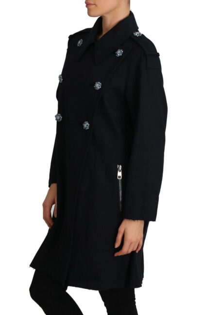 Dolce & Gabbana - Elegant Black Double-Breasted Crystal Trench