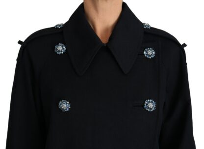 Dolce & Gabbana - Elegant Black Double-Breasted Crystal Trench