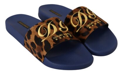 Dolce & Gabbana - Chic Leopard Print Logo Embroidered Slides