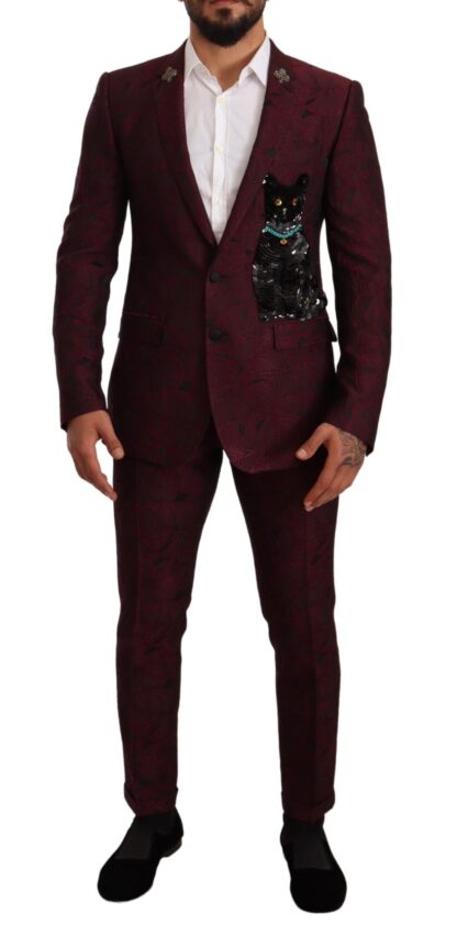 Dolce & Gabbana - Elegant Maroon Leaf Pattern Two-Piece Suit