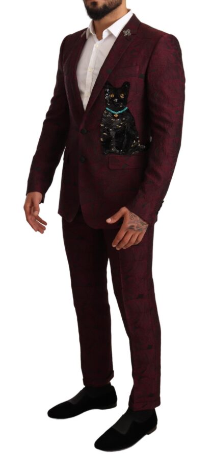 Dolce & Gabbana - Elegant Maroon Leaf Pattern Two-Piece Suit