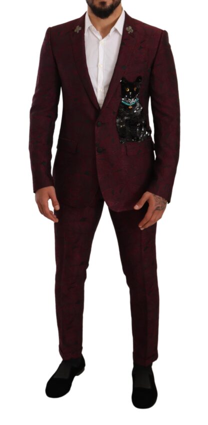 Dolce & Gabbana - Elegant Maroon Leaf Pattern Two-Piece Suit