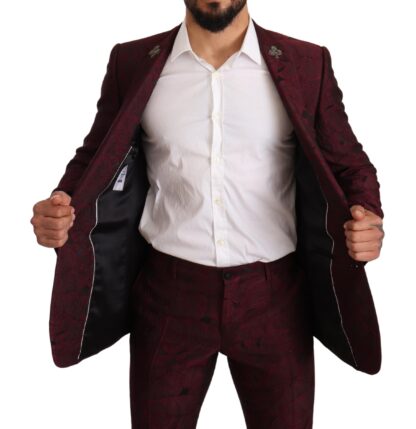 Dolce & Gabbana - Elegant Maroon Leaf Pattern Two-Piece Suit