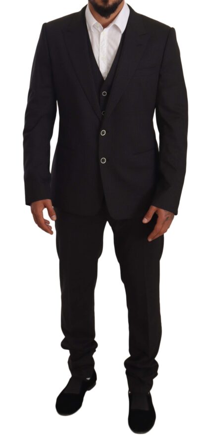 Dolce & Gabbana - Elegant Gray Striped Three-Piece Wool Suit