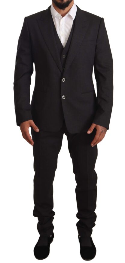 Dolce & Gabbana - Elegant Gray Striped Three-Piece Wool Suit