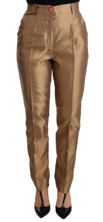 Dolce & Gabbana - Elegant Tapered Silk Trousers in Gold