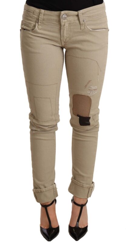 Acht - Beige Cotton Slim Fit Chic Jeans