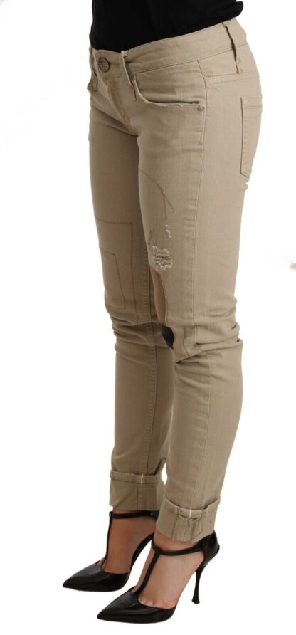 Acht - Beige Cotton Slim Fit Chic Jeans