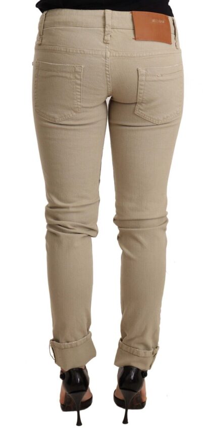 Acht - Beige Cotton Slim Fit Chic Jeans