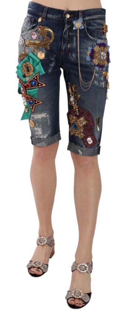 Dolce & Gabbana - Elegant Knee-Length Embellished Denim Shorts