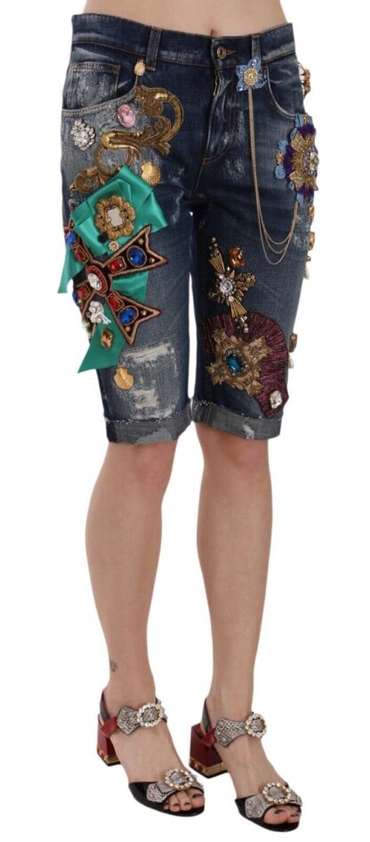 Dolce & Gabbana - Elegant Knee-Length Embellished Denim Shorts